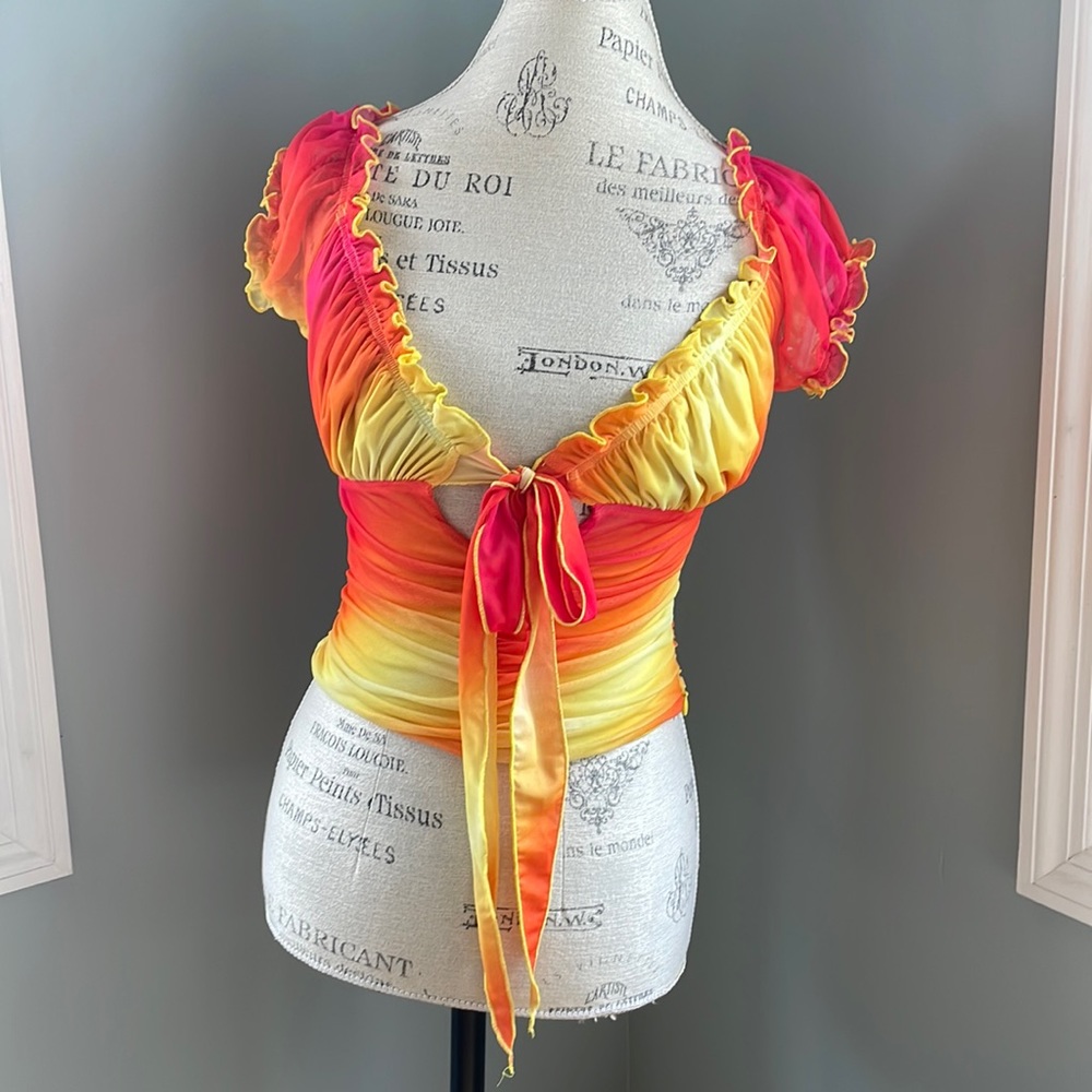 I.Am.Gia sunset milkmaid mesh top EUC size M